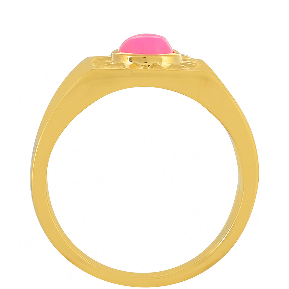 Anillo de Plata Bañada en Oro con Ópalo Rosa Neón de Etiopía
