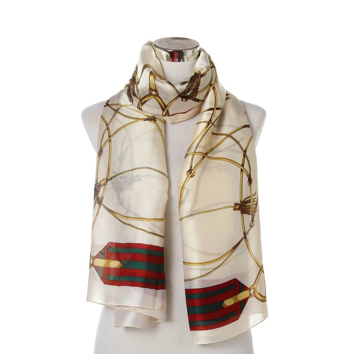 Bufanda de 100% seda auténtica, 90 cm x 180 cm, crema