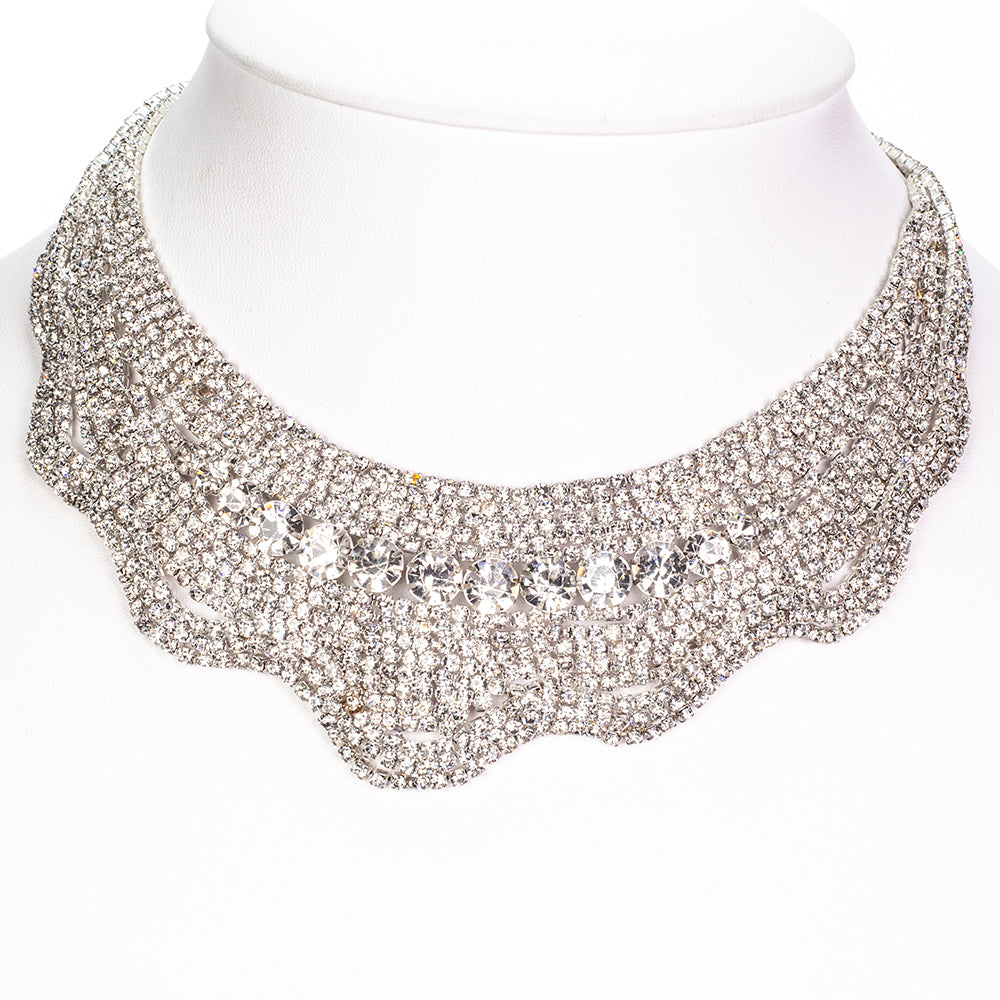 Conjunto de Aleación Bañado en Oro con Cristal Emporia® Blanco ( Collar +Pendientes ) 2 