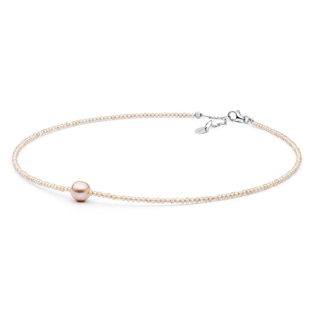 Collar de Plata con Perla de Agua Dulce- Lavanda y Zirconita Cúbica