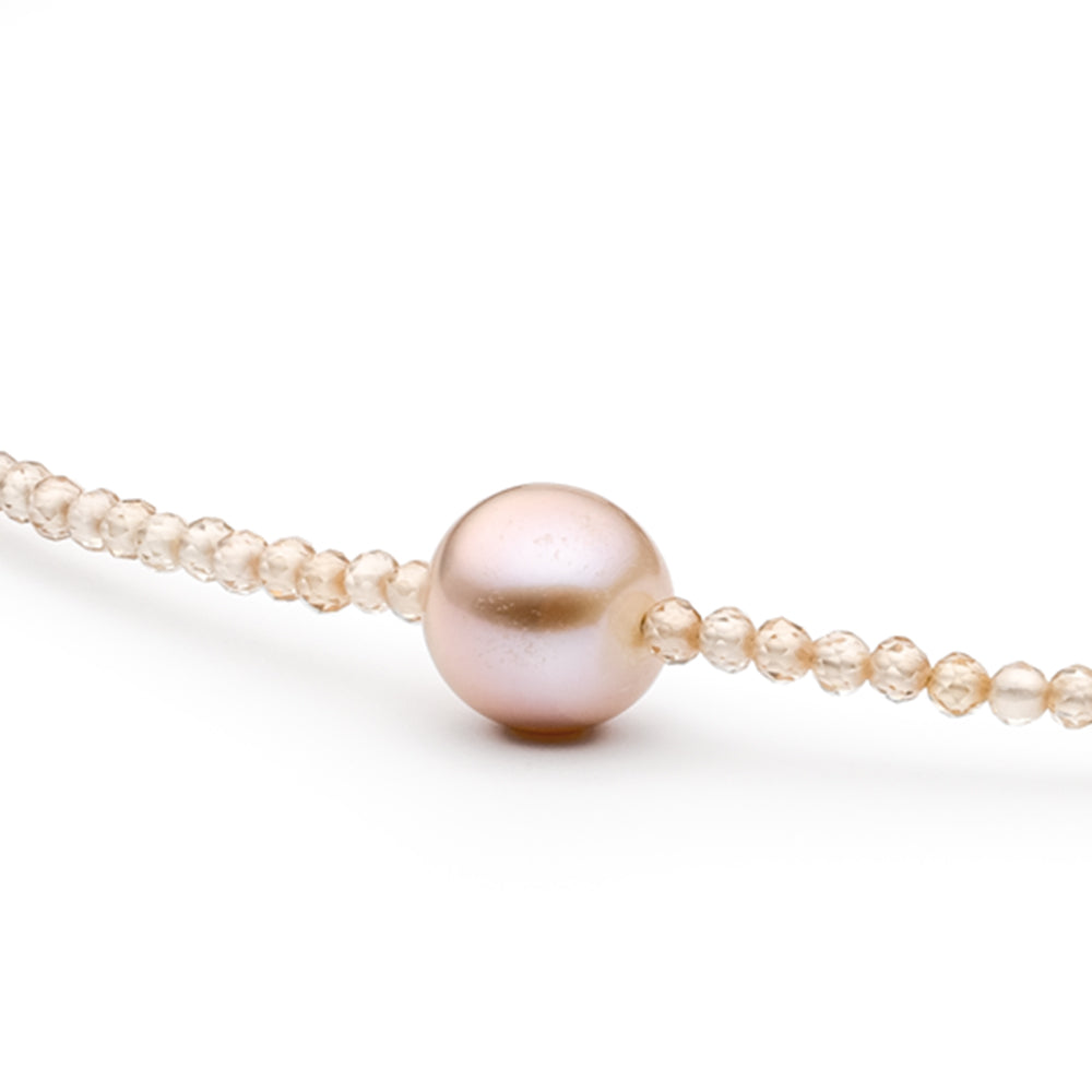 Collar de Plata con Perla de Agua Dulce- Lavanda y Zirconita Cúbica