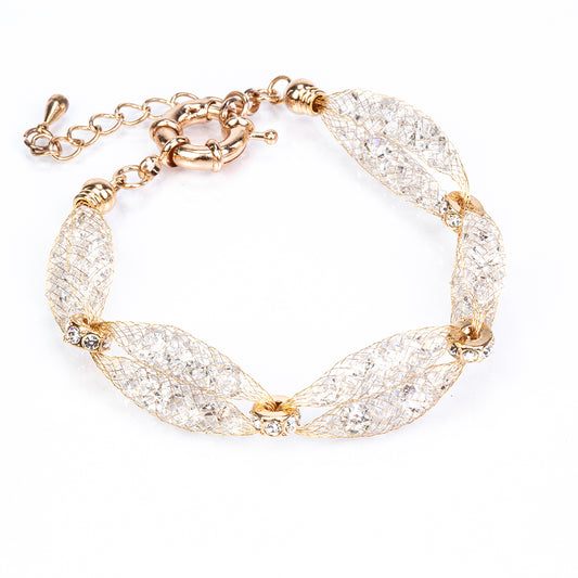 Conjunto de Aleación Bañado en Oro con Cristal Emporia® Blanco ( Collar +Pendientes +Pulsera )