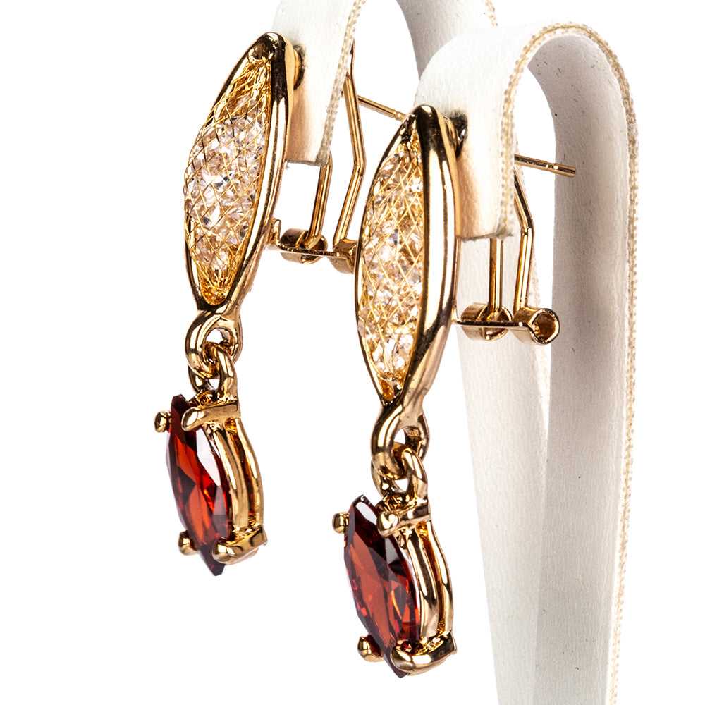 Conjunto de Aleación Bañado en Oro con Cristal Emporia® Rojo ( Collar +Pendientes )