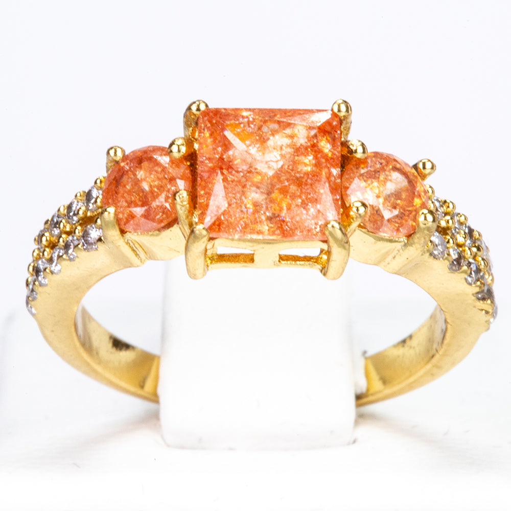 Anillo de Aleación Bañado en Oro con Cristal Emporia® Naranja y Cristal Emporia® Blanco 1 
