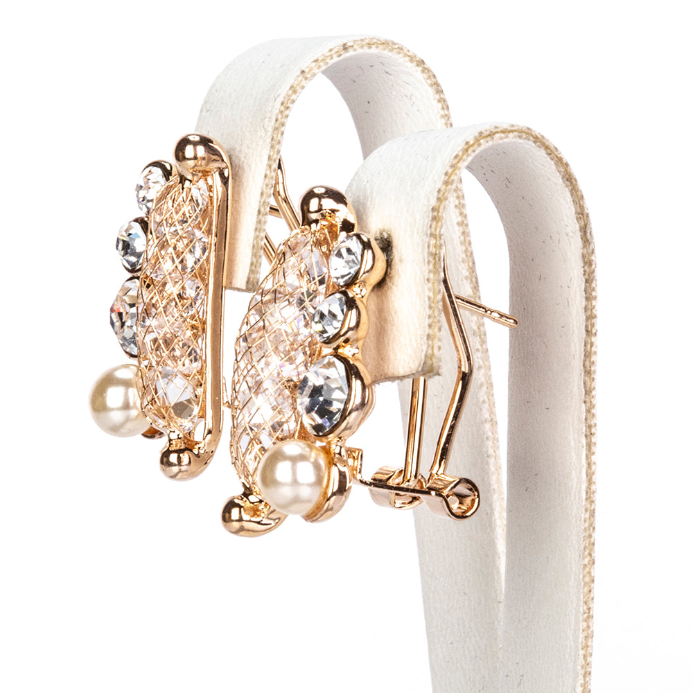Conjunto de Aleación Bañado en Oro con Cristal Emporia® Blanco ( Collar +Pendientes +Pulsera )