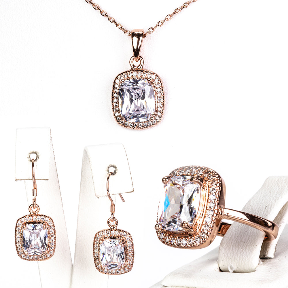 Conjunto de Aleación Bañado en Oro con Cristal Emporia® Blanco ( Collar +Pendientes +Anillo ) 1 