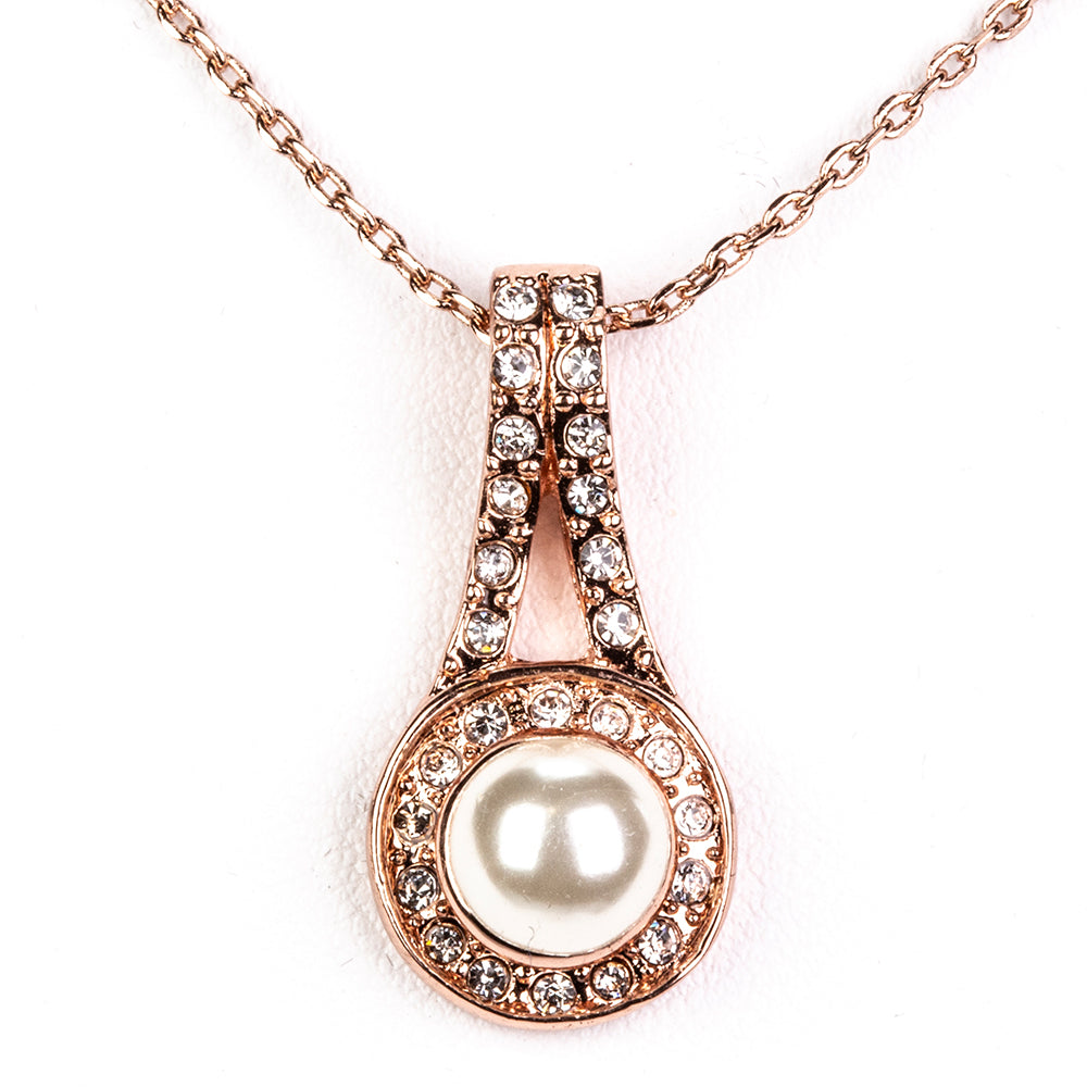 Conjunto de Aleación Bañado en Oro con Perla de cristal y Cristal Emporia® Blanco ( Collar +Pendientes )