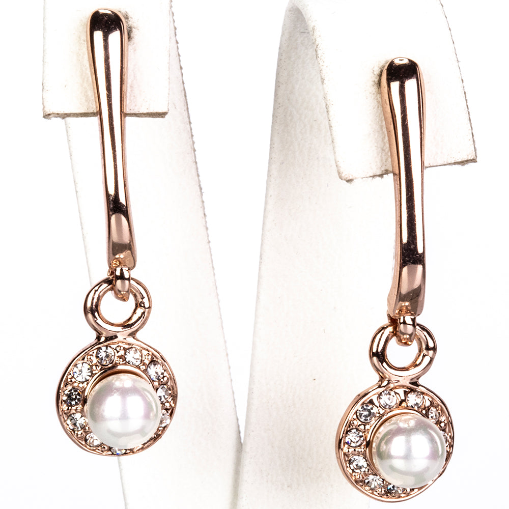 Conjunto de Aleación Bañado en Oro con Perla de cristal y Cristal Emporia® Blanco ( Collar +Pendientes )