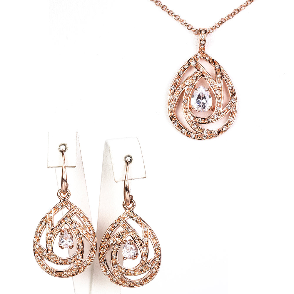Conjunto de Aleación Bañado en Oro con Cristal Emporia® Blanco ( Collar +Pendientes +Colgante ) 1 