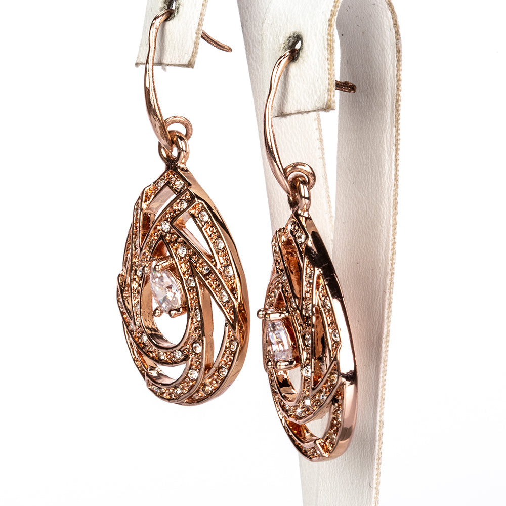Conjunto de Aleación Bañado en Oro con Cristal Emporia® Blanco ( Collar +Pendientes +Colgante ) 3 