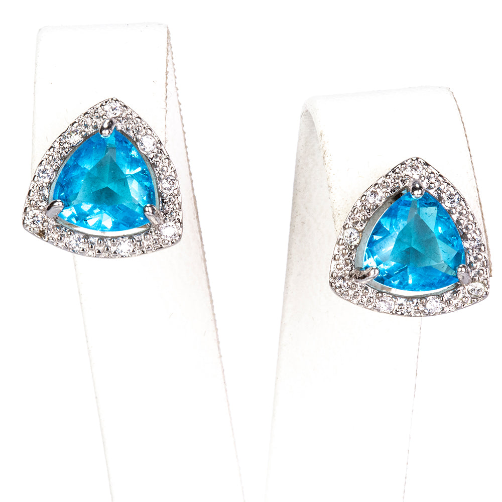 Conjunto de Aleación Bañado en Oro con Cristal Emporia® Azul ( Collar +Pendientes +Anillo ) 4 