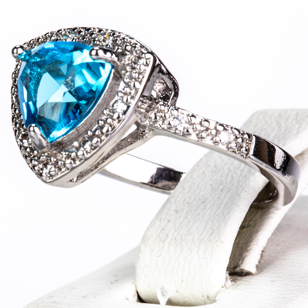 Conjunto de Aleación Bañado en Oro con Cristal Emporia® Azul ( Collar +Pendientes +Anillo ) 5 