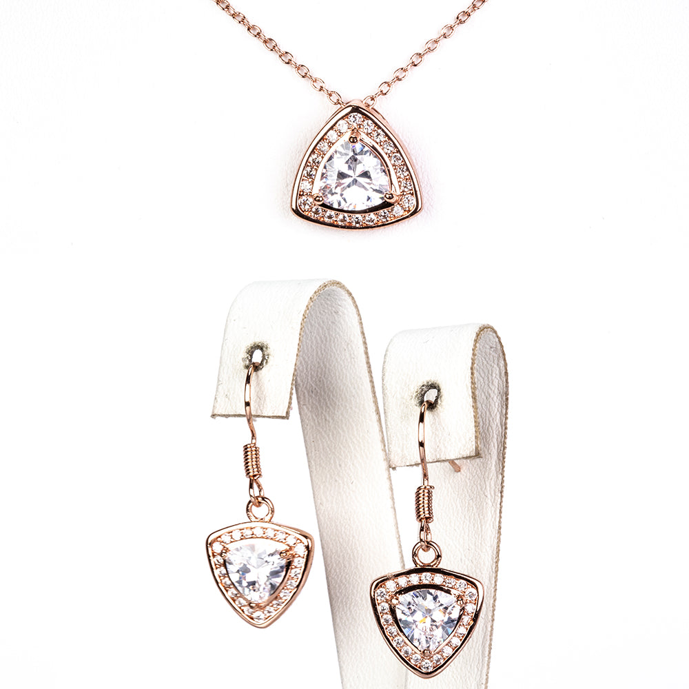 Conjunto de Aleación Bañado en Oro con Cristal Emporia® Blanco ( Collar +Pendientes )