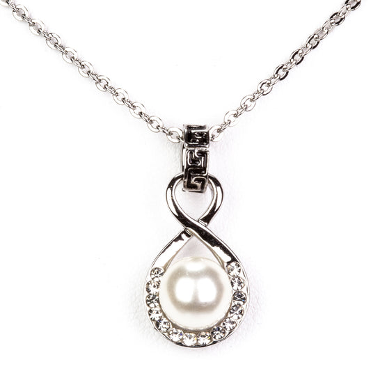 Conjunto de Aleación Bañado en Oro con Perla de cristal y Cristal Emporia® Blanco ( Collar +Pendientes )