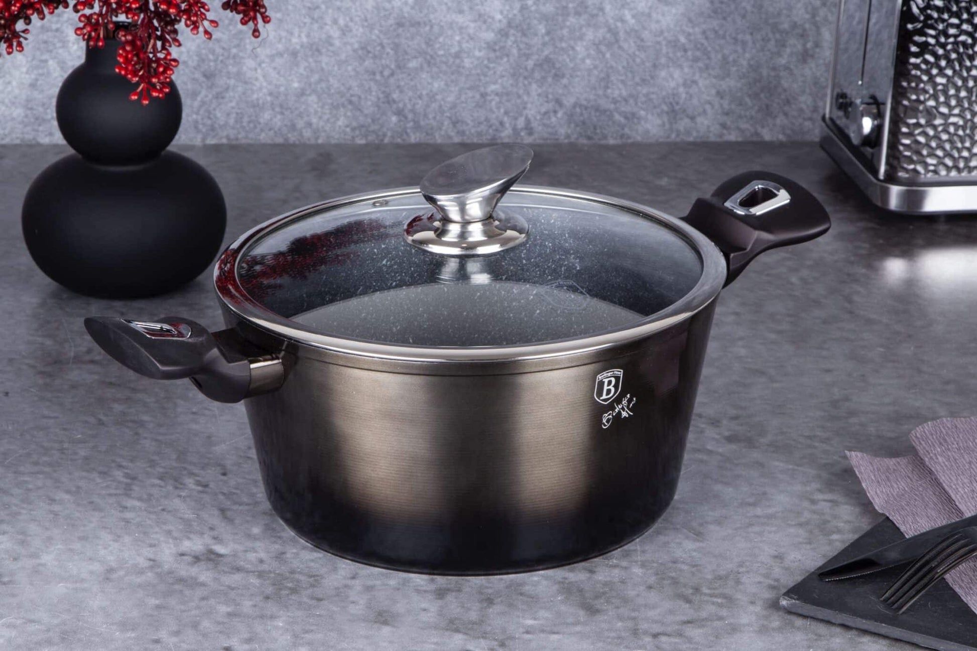 Cacerola con tapa (4,1L) Berlingen Haus línea metálica brillante en negro 4 