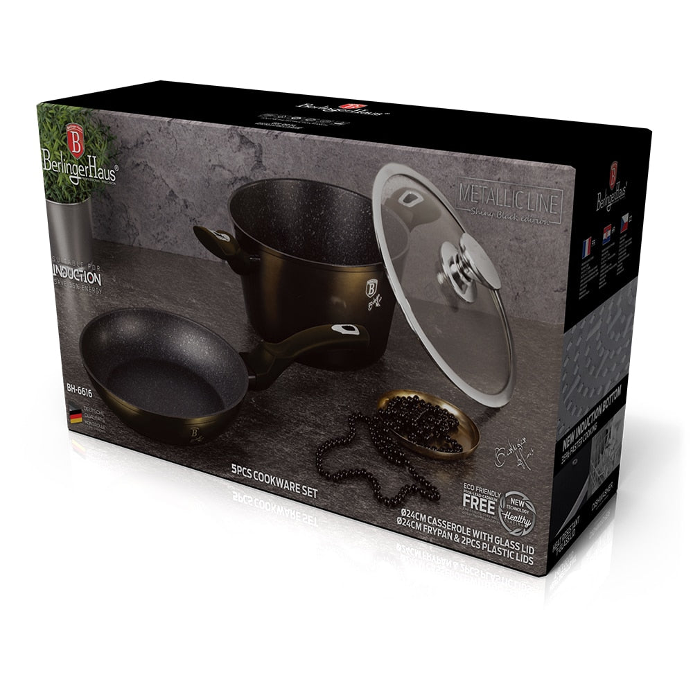 Batería de cocina de 5 piezas Berlinger Haus en la línea métalica brillante en negro 2 