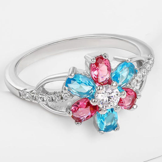 Anillo de Aleación Bañado en Oro con Cristal Emporia® Rojo y Cristal Emporia® Azul