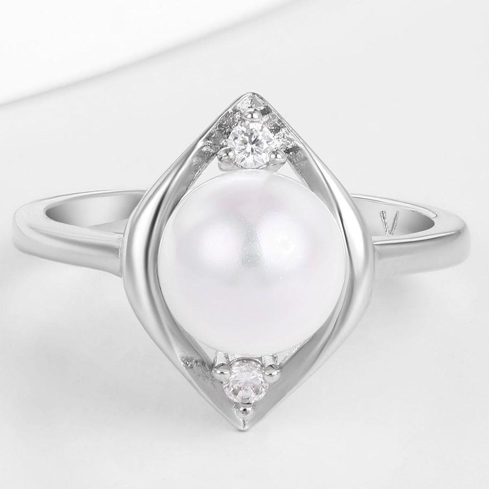 Anillo de Aleación Bañado en Oro con Perla de cristal y Cristal Emporia® Blanco 1 