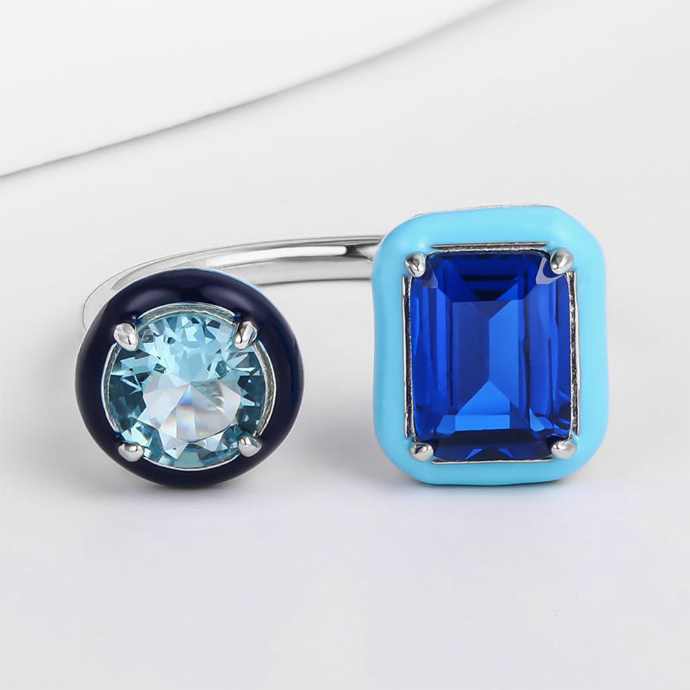 Anillo de Aleación Bañado en Oro con Cristal Emporia® Azul 1 