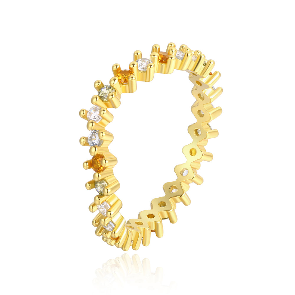 Anillo de Aleación Bañado en Oro con Cristal Emporia® Amarillo y Cristal Emporia® Blanco