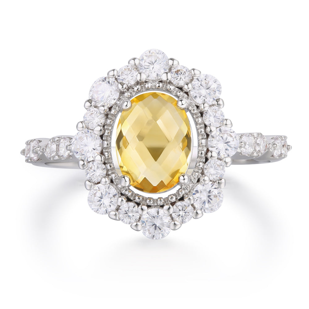 Anillo de Aleación Bañado en Oro con Cristal Emporia® Amarillo y Cristal Emporia® Blanco 1 