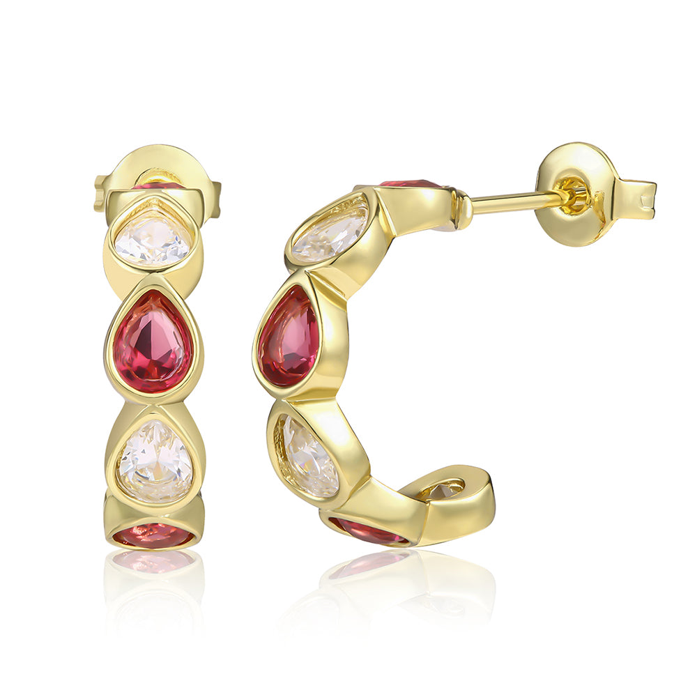 Pendientes de Aleación Bañado en Oro con Cristal Emporia® Rojo y Cristal Emporia® Blanco 1 