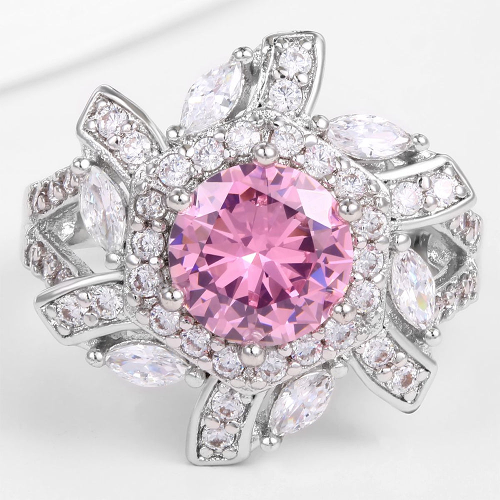 Anillo de Aleación Bañado en Oro con Cristal Emporia® Rosa y Cristal Emporia® Blanco 1 