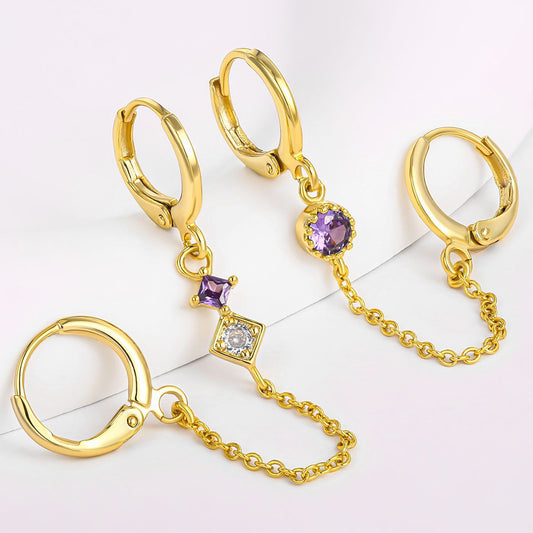 Pendientes de Aleación Bañado en Oro con Cristal Emporia® Púrpura y Cristal Emporia® Blanco