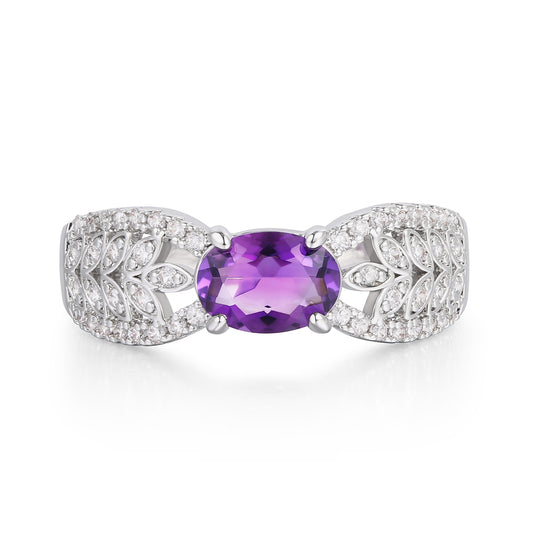 Anillo de Aleación Bañado en Oro con Cristal Emporia® Púrpura y Cristal Emporia® Blanco