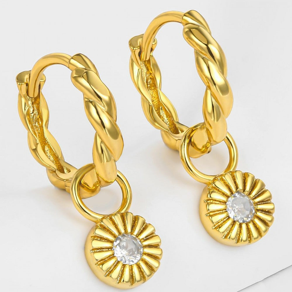 Pendientes de Aleación Bañado en Oro con Cristal Emporia® Blanco
