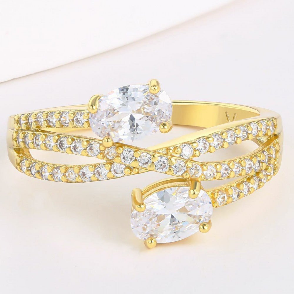 Anillo de Aleación Bañado en Oro con Cristal Emporia® Blanco