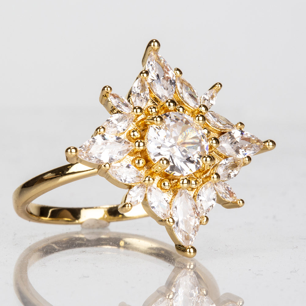 Anillo de Aleación Bañado en Oro con Cristal Emporia® Blanco 2 