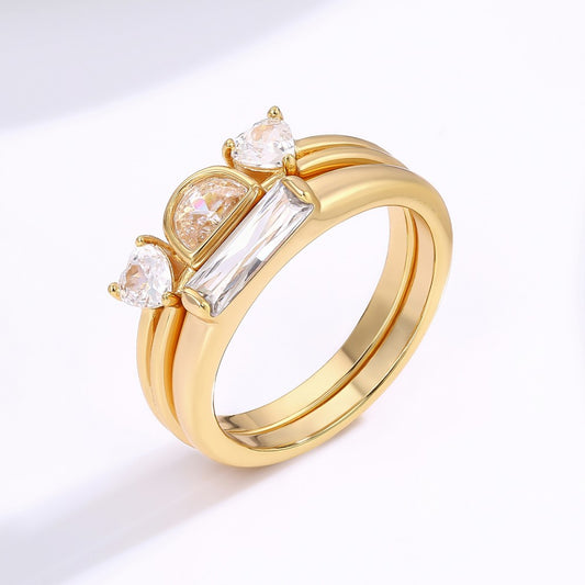 Anillo de Aleación Bañado en Oro con Cristal Emporia® Blanco