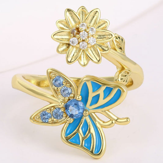 Anillo de Aleación Bañado en Oro con Cristal Emporia® Azul