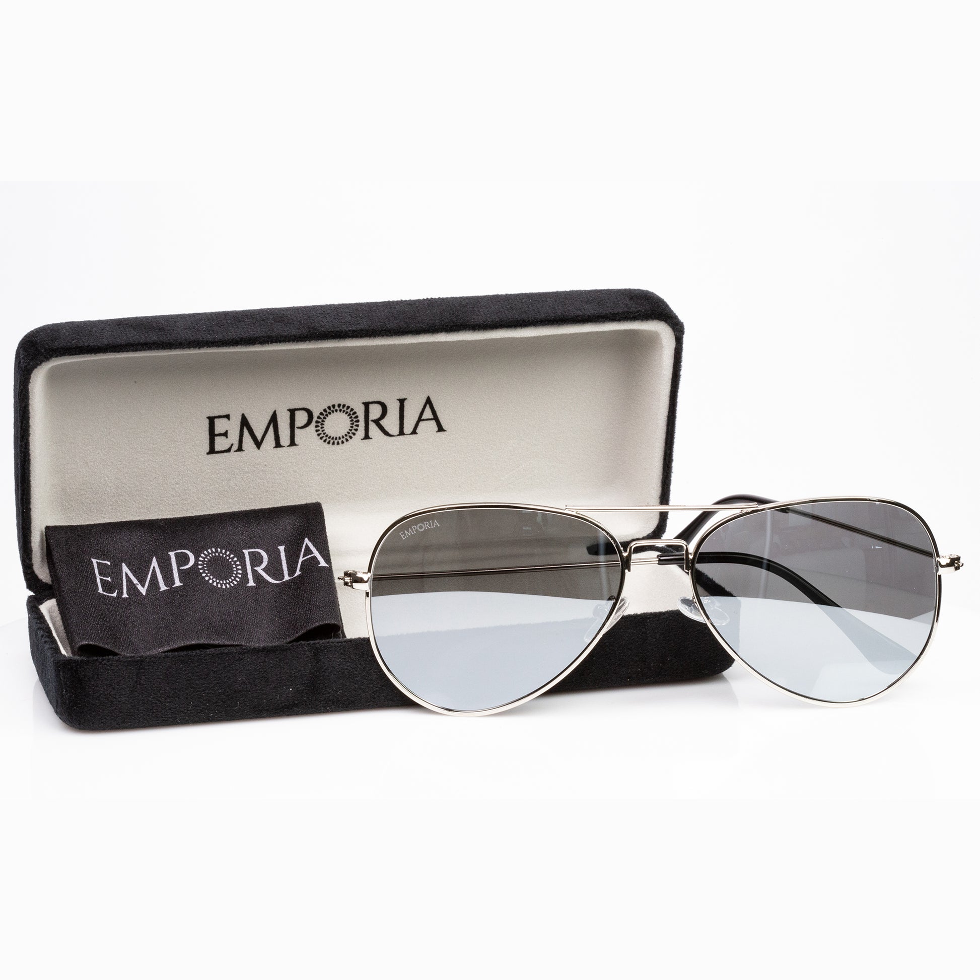 Emporia Italy - Gafas de sol piloto "CRYSTAL", gafas de sol polarizadas con filtro UV con estuche y paño de limpieza, lentes cromo-plata, montura plateada 1 Emporia Italy - Gafas de sol piloto "CRYSTAL", gafas de sol polarizadas con filtro UV con estuche y paño de limpieza, lentes cromo-plata, montura plateada