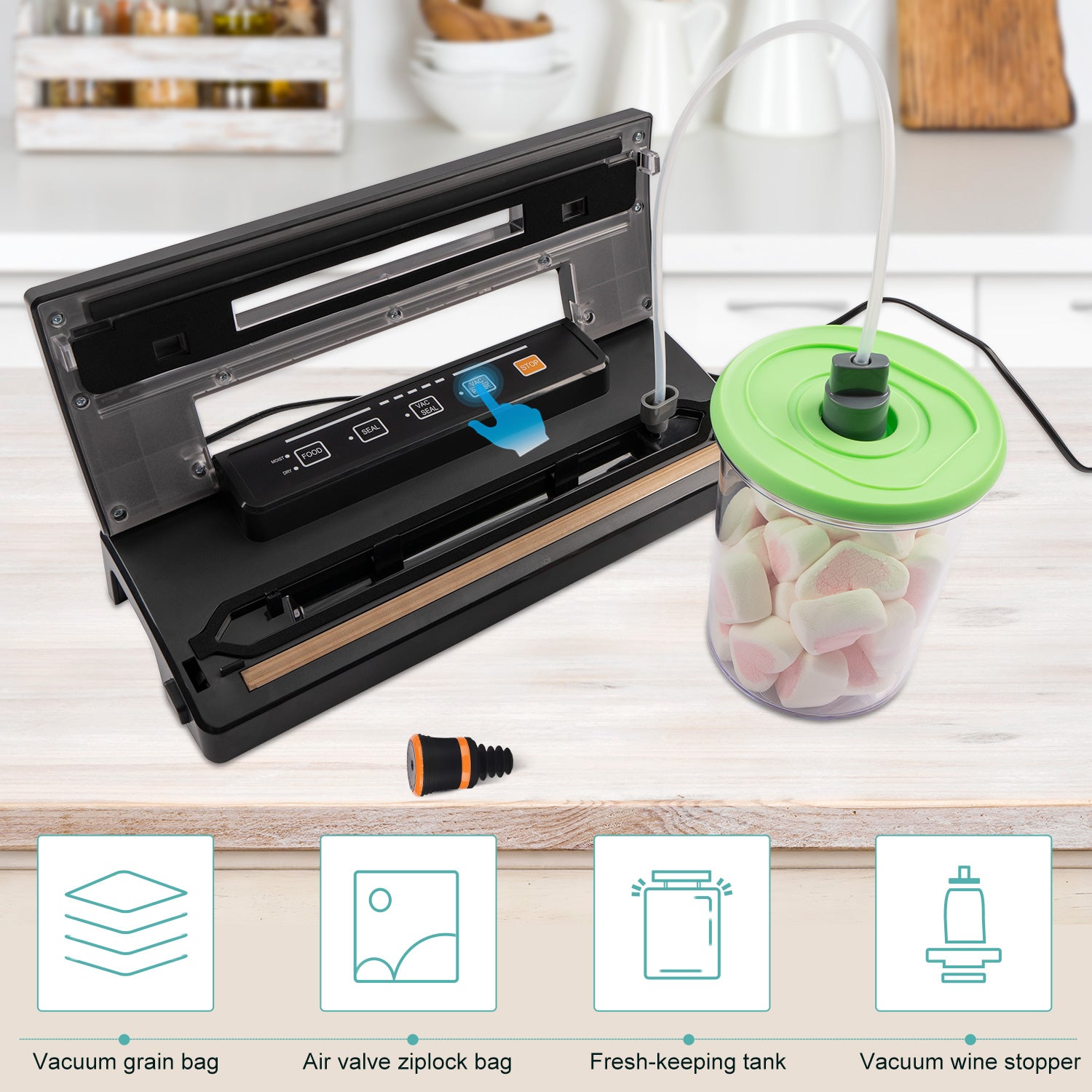 Vacuum Sealer with Pulse Function and built-in Bag cutter, black 2 