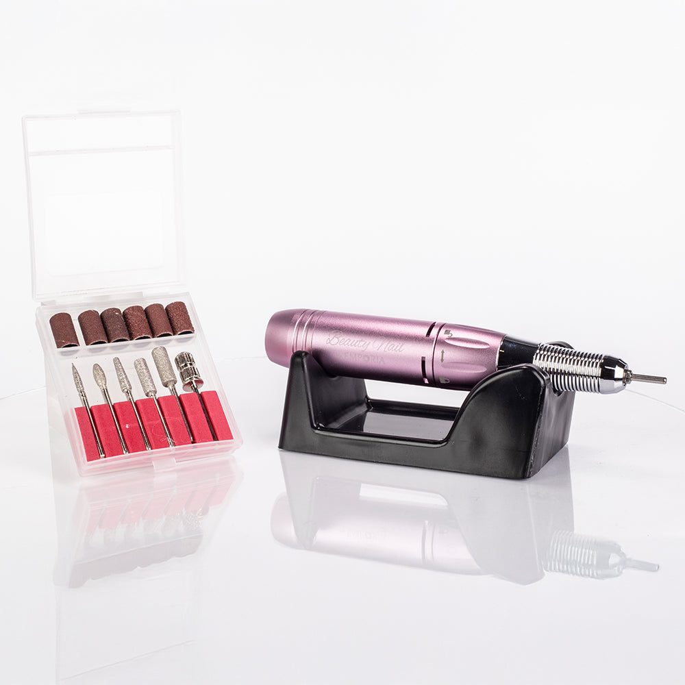 Juego de limas de uñas de belleza profesional Emporia con cabezales intercambiables - Rosa