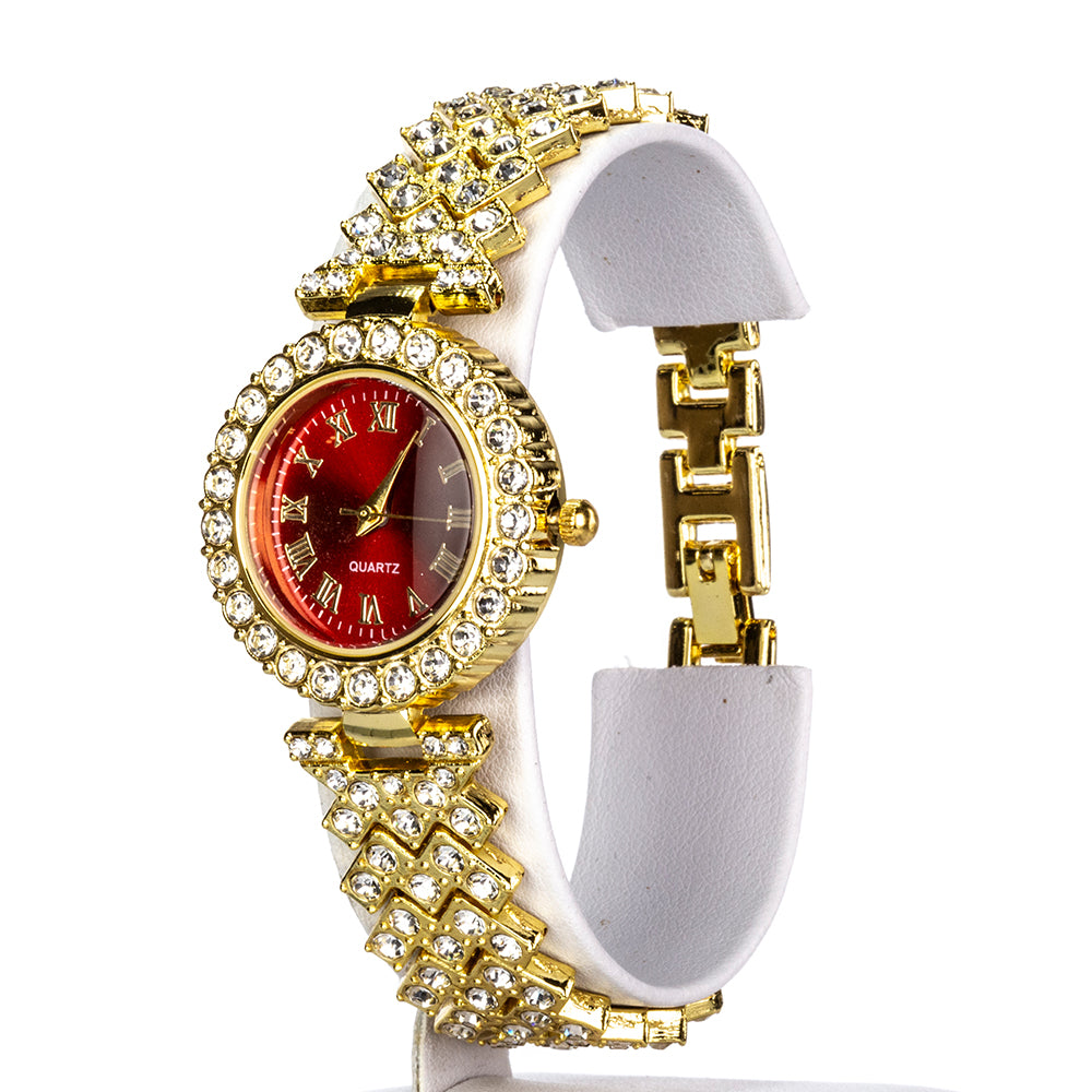 Reloj de Aleación Bañado en Oro con Cristal Emporia® Rojo y Cristal Emporia® Blanco ( Collar +Pendientes +Pulsera ) 6 