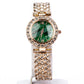 Reloj de Aleación Bañado en Oro con Cristal Emporia® Verde y Cristal Emporia® Blanco ( Collar +Pendientes +Pulsera +Anillo +Colgante )