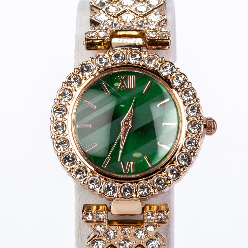Reloj de Aleación Bañado en Oro con Cristal Emporia® Verde y Cristal Emporia® Blanco ( Collar +Pendientes +Pulsera +Anillo +Colgante ) 11 