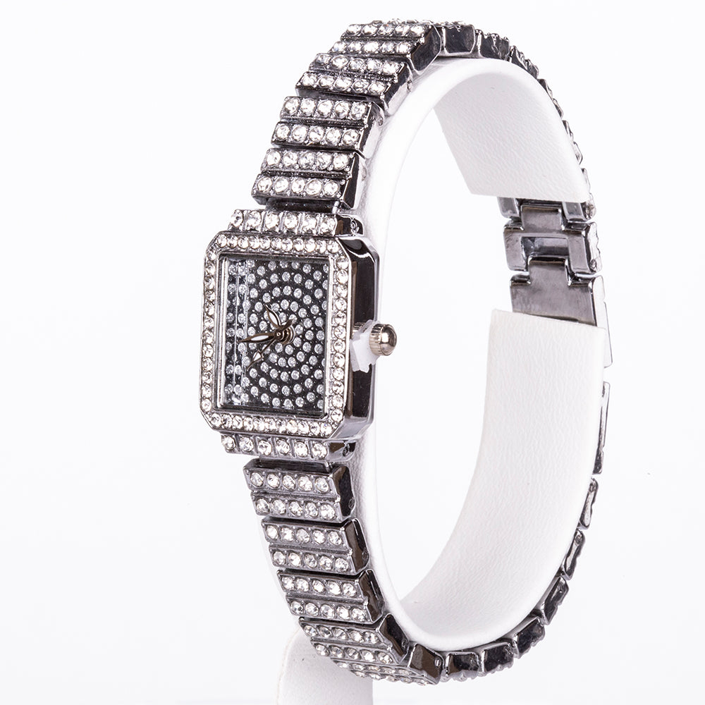 Conjunto de joyería Emporia de 5 piezas, de alta calidad y en tono plateado, presentado en una exclusiva caja de regalo con efecto piel (incluye reloj, pulsera, collar, pendientes y anillo, con cristal blanco Emporia).