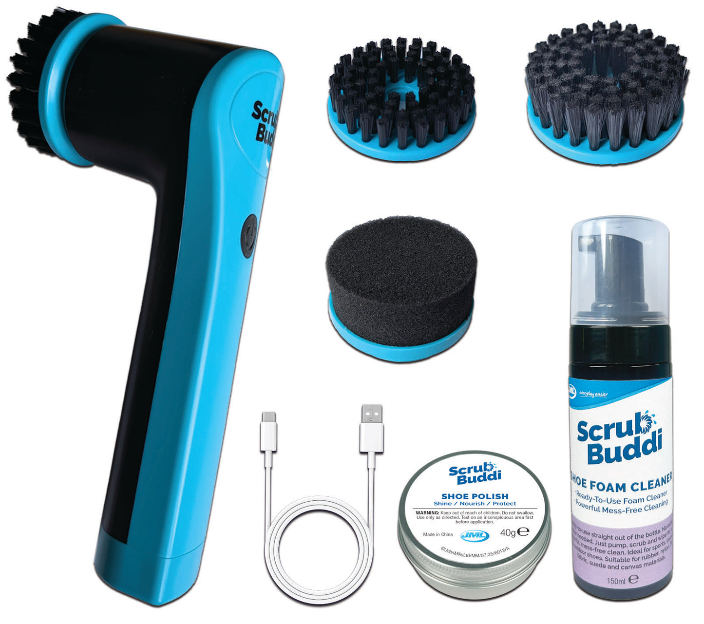 Limpiador de calzado eléctrico Scrub Buddi con 3 cabezales intercambiables
