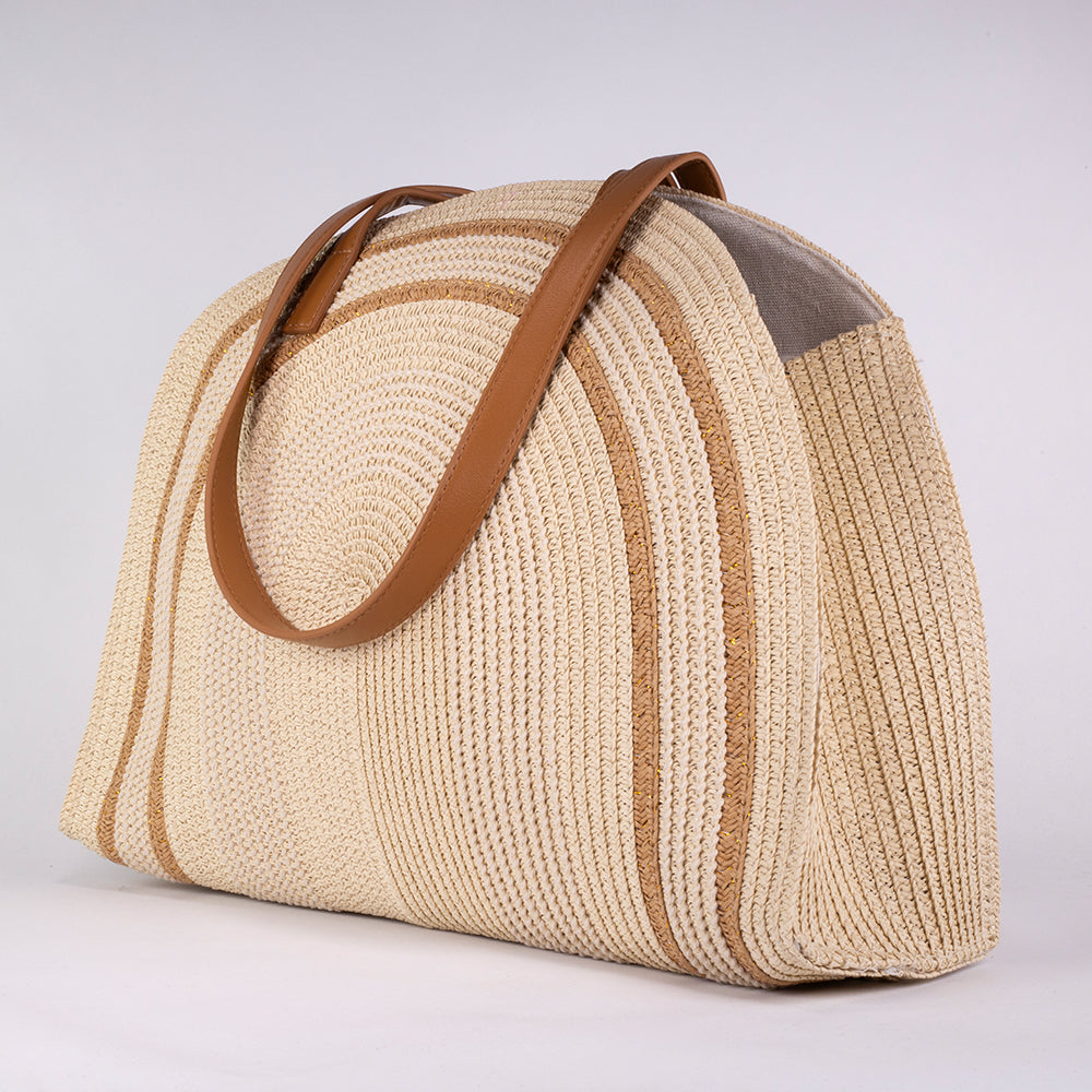 Bolso grande de paja con asas de piel sintética – 37 × 30 × 12 cm 2 
