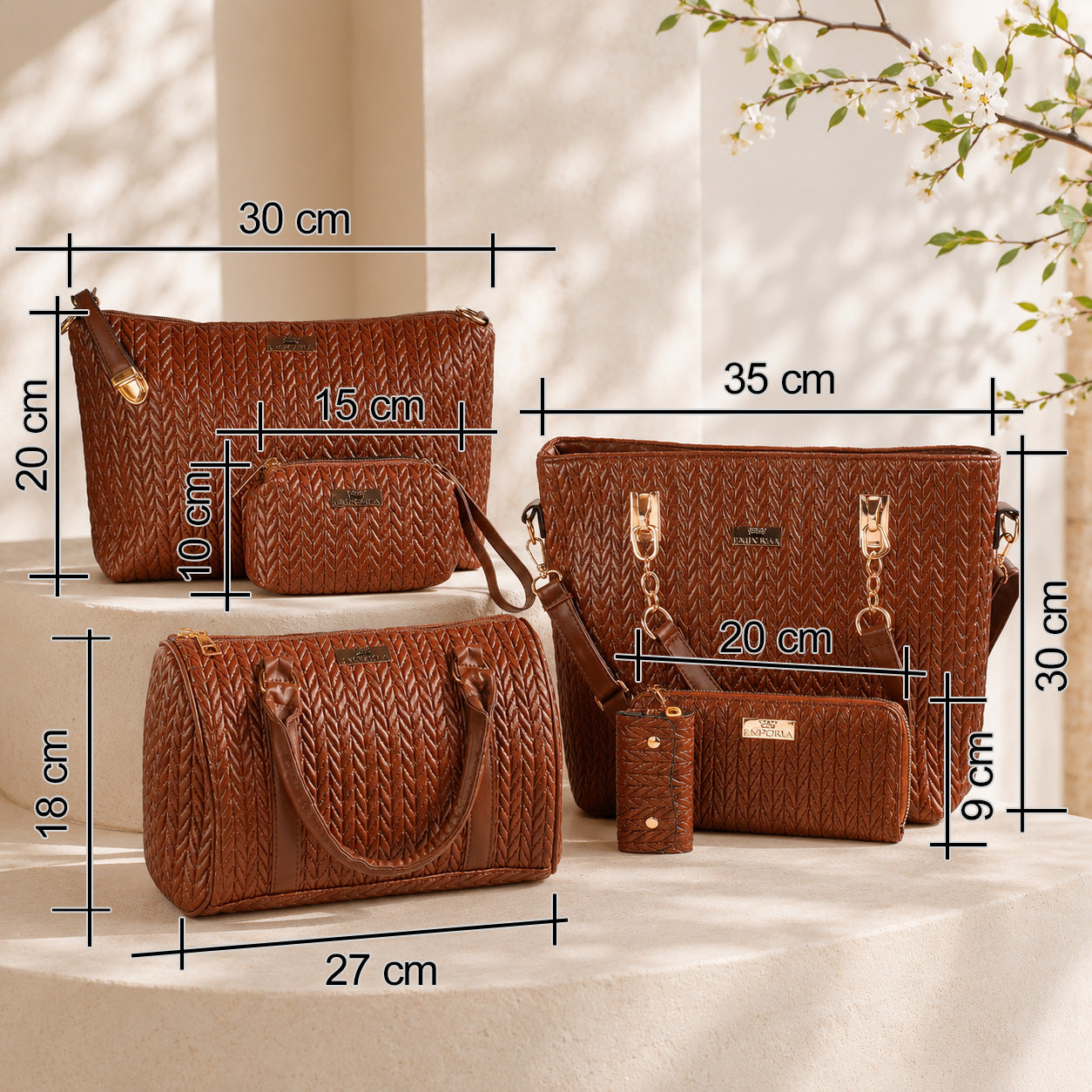 Colección Primavera 2026 de Emporia - "Choco Lux", juego de 6 bolsos; piel sintética, marrón. 1 
