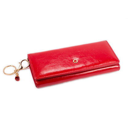 Cartera de privacidad con clave secreta de acceso para mujer. Color: negro y rojo