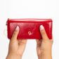 Cartera de privacidad con clave secreta de acceso para mujer. Color: negro y rojo