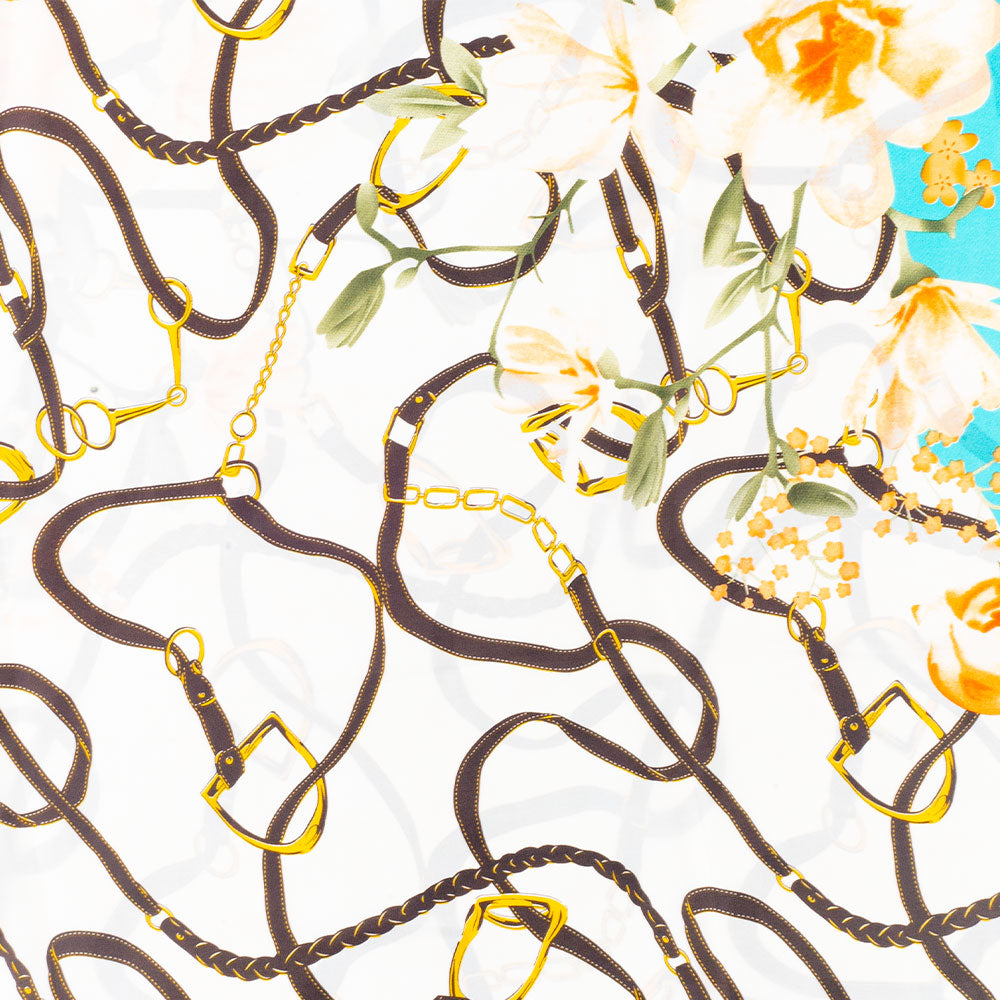 Bufanda abrazo floral, 85 x 180 cms, azul claro, 100% seda vegana