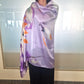 Bufanda con estampado de loto nocturno, color morado, 85 × 180 cm, 100 % seda vegana.