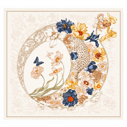 Pañuelo de seda «Secret Garden», color marfil, 90 x 90 cm