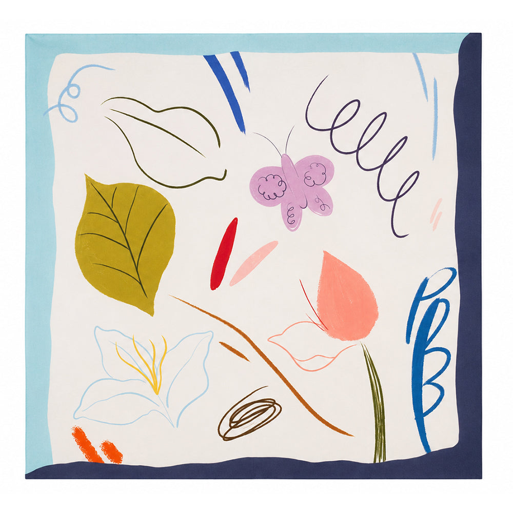 Pañuelo de seda «Playful Bloom», turquesa, 90 x 90 cm 2 